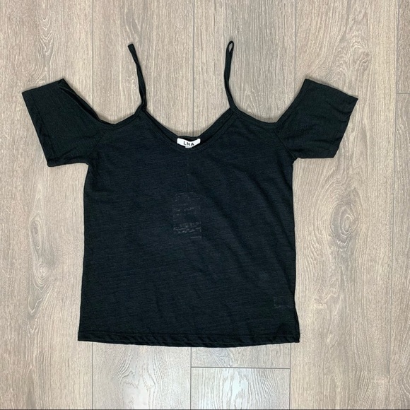 Revolve LNA Off The Shoulder Tee Top T-shirt Short Sleeve Black Size XS - Picture 2 of 11